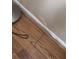 Close-up of wood-look flooring with a white baseboard against a beige wall at 3265 Beneva Rd # 202, Sarasota, FL 34232