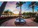 Outdoor fountain in a community area with palm trees with views of the adjacent lake at sunset at 5326 Loon Nest Ct, Apollo Beach, FL 33572