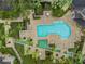 Aerial view of a stunning pool area with water features, lounge chairs, and tropical landscaping at 846 Normandy Trace Rd, Tampa, FL 33602