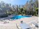 Resort-style community pool with inviting, bright blue water, surrounded by lush greenery and towering trees at 8517 Sea Harbour Ln # 103, Temple Terrace, FL 33637
