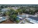 Wonderful aerial view of single-story home featuring screened-in pool and fenced yard at 11283 Portsmouth St, Spring Hill, FL 34609