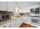 Well-lit kitchen with stainless steel appliances, mosaic backsplash, and ample counter space at 37150 Sandra Ave, Zephyrhills, FL 33542