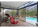 Enclosed back patio and pool with a hammock for relaxing and exercising equipment at 4553 Kirkland Ave, Spring Hill, FL 34606