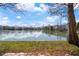 Scenic pond view, perfect location within a vibrant community with lush landscaping and clear skies at 8835 Moonlit Meadows Loop, Riverview, FL 33578