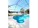 Inviting pool with screened enclosure offering clear views of the adjacent lake and lush green landscape at 10251 Oasis Palm Dr, Tampa, FL 33615