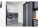 Convenient laundry room featuring a washer, dryer, and storage cabinets at 2003 Mcmullen Ave, Dunedin, FL 34698