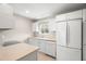 Bright kitchen with white cabinets and appliances and a view of the backyard from a window at 4215 E Bay Dr # 1601D, Clearwater, FL 33764