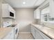 Well-lit kitchen with white cabinets, modern appliances, and a stylish countertop at 4215 E Bay Dr # 1601D, Clearwater, FL 33764