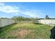 Spacious backyard with green grass, privacy fence, and trampoline, perfect for outdoor activities at 7673 Yale Harbor Dr, Wesley Chapel, FL 33545