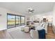 Bright living room with hardwood floors, modern furnishings, and sliding glass doors to the backyard at 15315 Golden Beam Pl, Bradenton, FL 34211