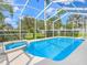 Relaxing screened-in pool area with hot tub, surrounded by lush landscaping and privacy at 1545 Deerbourne Dr, Wesley Chapel, FL 33543