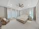 Spacious main bedroom with neutral color palette, lots of light, and tray ceiling with fan at 4375 Barletta Ct, Wesley Chapel, FL 33543