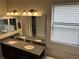 Bathroom features granite double vanity, large mirror, natural lighting and entry to water closet at 13359 Orca Sound Dr, Riverview, FL 33579