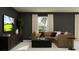 Comfortable living room features a large sofa, modern decor, and a flat-screen TV at 15083 Zircon Red Dr, Wimauma, FL 33598
