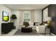 Comfortable living room featuring a plush white sectional sofa, round coffee table, and stylish accent furniture at 15083 Zircon Red Dr, Wimauma, FL 33598
