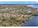 A high angle view shows a lakeside neighborhood, with wooded areas and waterfront property at 4564 Juniper Dr, Palm Harbor, FL 34685