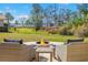 Inviting backyard setting with a stone fire pit, comfortable seating, and serene lake views at 4564 Juniper Dr, Palm Harbor, FL 34685