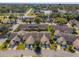 An aerial view shows a neighborhood with lush trees, townhomes, and neatly arranged residential streets at 6428 Thicket Trl, New Port Richey, FL 34653
