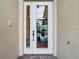 Close-up of a white front door with glass panels showcasing the home's interior at 16112 Amethyst Key Dr, Wimauma, FL 33598