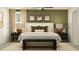 This main bedroom features neutral tones, decorative pillows, and bedside lamps for a relaxing atmosphere at 9452 Runaway Breeze Dr, Land O Lakes, FL 34637