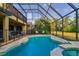 Screened in pool area with elevated spa overlooking a fenced in backyard with tropical landscape at 10534 Bermuda Isle Dr, Tampa, FL 33647