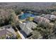 Aerial view of the property displaying proximity to wooded areas and a private pond at 16331 Burniston Dr, Tampa, FL 33647