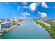 Panoramic aerial view of the channel showcasing a tranquil coastal setting of waterways and lush green shorelines at 19417 Gulf Blvd # D-206, Indian Shores, FL 33785