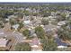 An aerial view of a residential neighborhood featuring mature trees and several homes with private pools at 245 Faithway Dr, Seffner, FL 33584