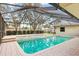 Outdoor pool area with a screened-in enclosure, and brick paved deck at 3917 Appletree Dr, Valrico, FL 33594