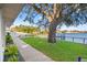 Expansive backyard with pavers, lush lawn, a large tree, and waterfront views at 3961 12Th Ne St, St Petersburg, FL 33703