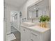 Contemporary bathroom featuring a vessel sink, quartz countertop, and stylish fixtures at 3961 12Th Ne St, St Petersburg, FL 33703