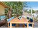 Outdoor dining space on a wooden deck with a modern grill, perfect for entertaining at 1910 Rainbow Dr, Clearwater, FL 33765