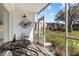 Relaxing screened patio with table and chairs provides a serene outdoor view of complex at 3824 37Th S St # 65, St Petersburg, FL 33711