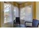Relaxing patio with comfortable seating, sheer curtains, and a view of lush landscaping at 10764 70Th Ave # 2110, Seminole, FL 33772