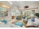Open-concept living area featuring a wet bar, views of the lanai, and comfortable seating with bright accents at 1724 Amberwynd W Cir, Palmetto, FL 34221