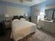 Cozy bedroom with blue walls, soft carpet, and a comfortable bed with multiple pillows at 24862 Us Highway 19 N # 3001, Clearwater, FL 33763