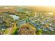 An aerial view of a suburban neighborhood with pond and lush surroundings at 3339 Brenford Pl, Land O Lakes, FL 34638