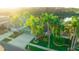 Aerial view of a home with mature palm trees and a well manicured yard, creating curb appeal at 3339 Brenford Pl, Land O Lakes, FL 34638