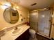 Well-lit bathroom featuring a sink, vanity, and walk-in shower at 7040 Cognac Dr # 1, New Port Richey, FL 34653