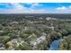 Aerial view of homes nestled among lush trees near a river, showcasing a tranquil and secluded neighborhood at 11935 Riverhills Dr, Temple Terrace, FL 33617