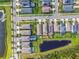 A community aerial view, showing several homes with a pond feature in an attractive neighborhood at 17628 Breakaway St, Land O Lakes, FL 34638