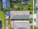 An aerial view of two houses, showing roof, driveways, and backyard space with pool at 17628 Breakaway St, Land O Lakes, FL 34638