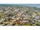 Panoramic aerial view of a lush neighborhood with well-maintained homes, mature trees, and serene waterfront at 612 Montezuma Dr, Bradenton, FL 34209