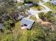 Aerial view of a single-Gathering home with screened-in porch, surrounded by trees at 3373 Brodie Way, Palm Harbor, FL 34684