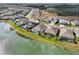 Aerial view of lakeside homes featuring screened lanais and lush green lawns in a well-planned community at 4594 Tour Trce, Land O Lakes, FL 34638