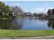 Serene community pond with walking bridge surrounded by mature trees and green lawns at 10265 Gandy N Blvd # 1806, St Petersburg, FL 33702