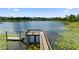 Lakeside dock on a tranquil lake surrounded by lily pads, offering community waterfront access at 18329 Roseate Dr, Lutz, FL 33558