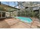 Backyard showcasing a private pool within a screened enclosure surrounded by mature trees at 4504 Grainary Ave, Tampa, FL 33624