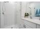 Modern bathroom with tiled shower and quartz vanity at 6256 Shiner St, Land O Lakes, FL 34638