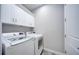 Bright laundry room with white cabinets offering ample storage and modern appliances for efficient chores at 817 Wilkie St, Dunedin, FL 34698